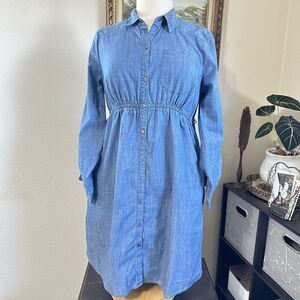 Motherhood Blue Denim Long Sleeve Shirt Maternity Dress With Pockets Size Small